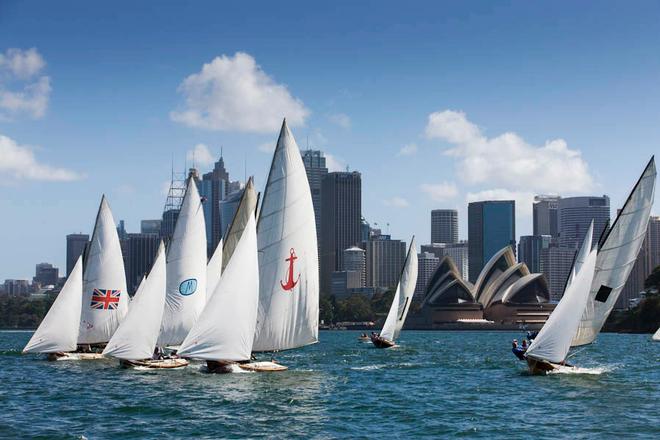 A start line of classic yachts during day 1 of the Historic 18ft Skiff Australian Championship on Sydney Harbour.  22/01/2015 (Photo: Andrea Francolini). © Andrea Francolini http://www.afrancolini.com/